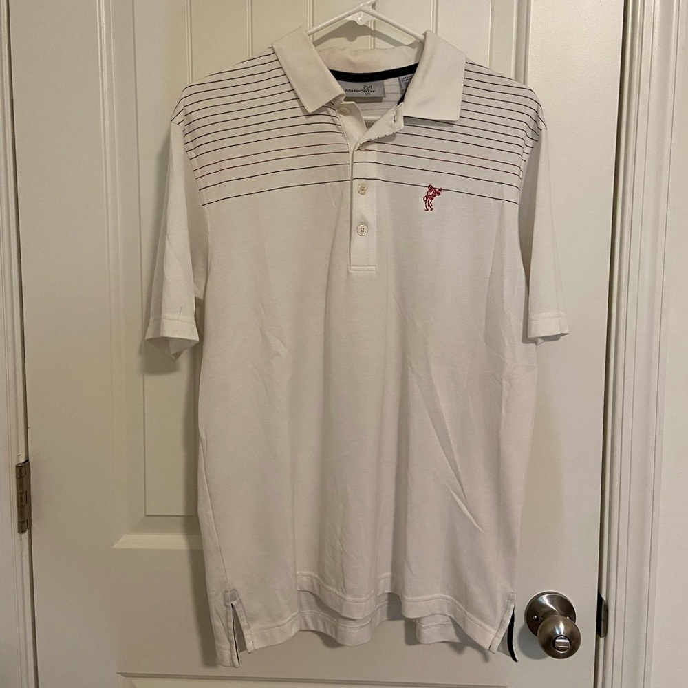 EUC Ashworth‎ men’s white striped button neck polo shirt medium